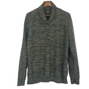 EXPRESS Womens Olive Green Black Soft Cotton Long Sleeve Pullover Sweater Size L